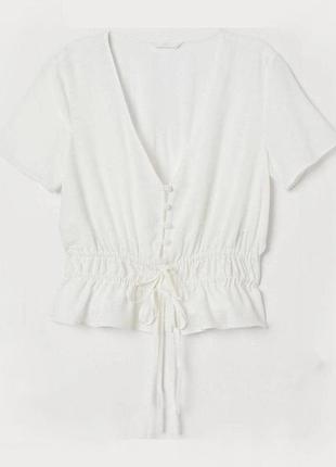 Белая блуза на пуговицах h&amp;m базовая женская весенняя летняя вискозная науральная топ с завязками топ