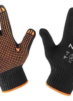 Neo tools рукавички робочі, бавовна та поліестер, пунктир, р.9, чорний