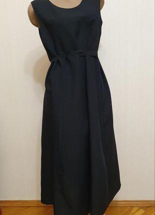 Вискозно-льняное платье uniqlo (linen blend a-line sleeveless longline dress) размер l