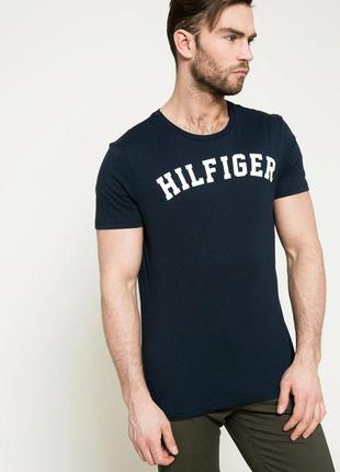 Актуальная коттоновая мужская футболка премиум качества темно синяя мужская футболка hilfiger