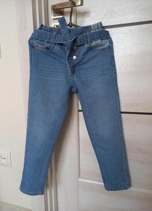 Модні фірмові голубі літні джинси штани брюки на високій посадці для дівчинки 6 років 116