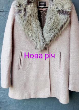 Пальто напівпальто піджак жакет, букле, вовна/акріл, двобортне, напівприлігаюче, нове, р.12 (40, l, наш 48), "стара роза", з'йомне хутро, підклад.