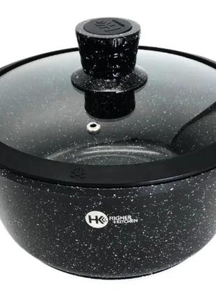 Набір посуду з гранітним покриттям із силіконовими кришками чорний (10 предметів) higher kitchen нк-3249 фото