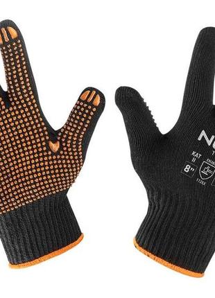 Neo tools рукавички робочі, бавовна і поліестер, пунктир, р.8, чорний