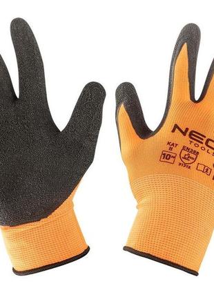 Neo tools рукавички робочі, латексне покриття, поліестер, р.10, помаранчевий