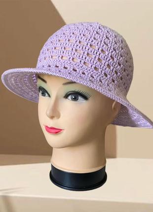 Літній жіночий ажурний капелюх, вʼязаний, ручної роботи