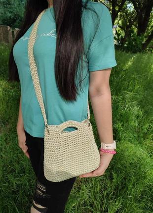 Жіноча сумка тоут, сумочка на плече із широким ремінцем із поліефірного шнура, плетена ручна робота