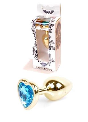 Анальна пробка - jewellery gold heart plug light blue 18+