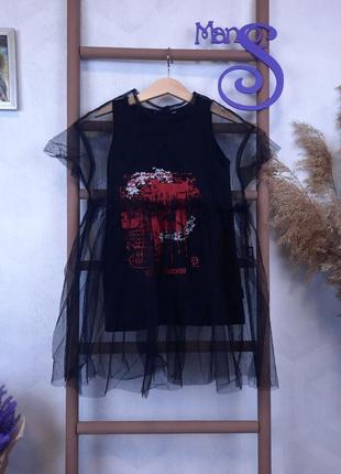 Платье для девочки оpop фатиновое с коротким рукавом черное размер 104 (4 года)