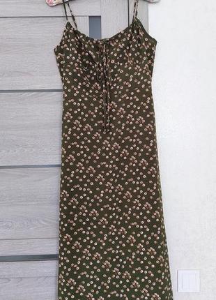 Темно - зеленое летнее платье-миди🔹сарафан в мелкий цветочный принт shein(размер 40-42)