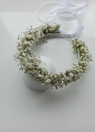 Венчик из живых цветов венчики из гипсофилы на первоетяжение крещения свадьбы