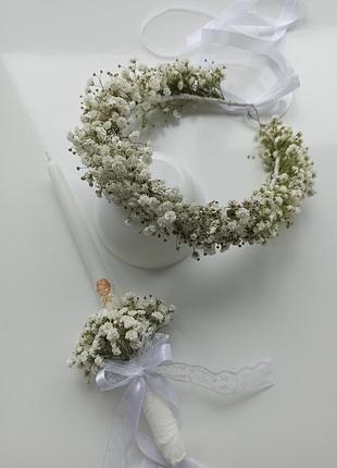 Венчик из живых цветов венчики из гипсофилы на первоетяжение крещения свадьбы
