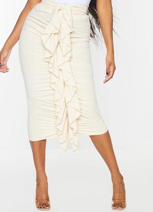 Ошатна нарядна вечірня міді спідниця з рюшами