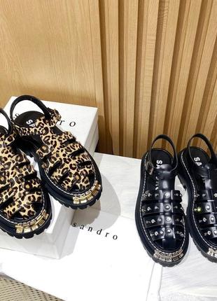 Кожаные леопардовые сандалии босоножки sandro