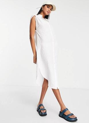 Белое платье-рубашка из сжатой ткани🔹без рукава🔹свободный крой vila clothes(размер 40-42)