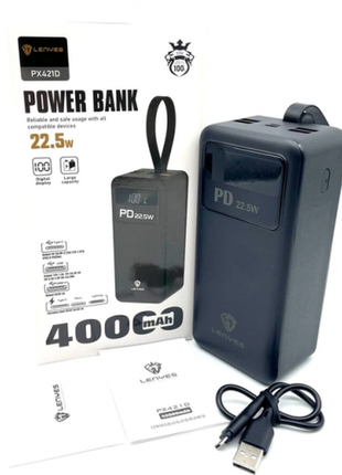 Внешний аккумулятор power bank lenyes px421d pd22,5w 40000mah батарея зарядка чёрный