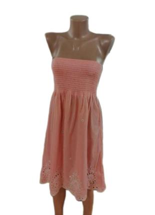Персиковый коралл натуральный хлопковый сарафан платье с резинкой xs-m