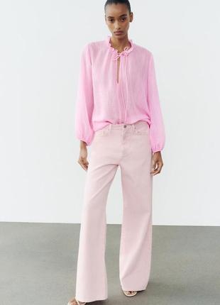 Розовая блуза с воланами zara new