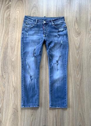 Чоловічі стрейчеві джинси з заводськими потертостями dsquared2 denim