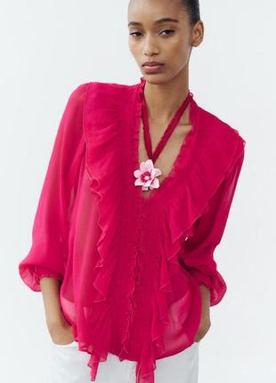 Блуза жіноча рожева з воланами zara new