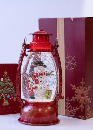 Новорічний декор ліхтар музичний з led підсвічуванням 23 см 12939 (червоний)