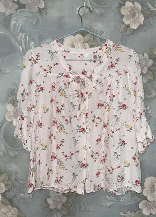 Блуза в цветочный принт розы полевые цветы с завязками бантик