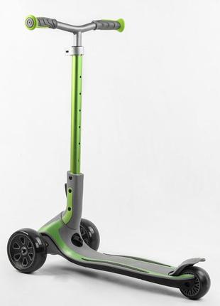 Дитячий самокат best scooter g-32203 maxii. складане алюмінієве кермо, 3 pu колеса з підсвічуванням. зелений