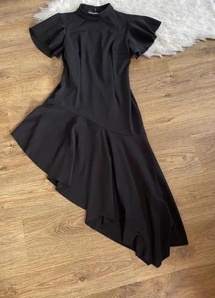 Черное платье миди с асимметричным подолом asos размер 42