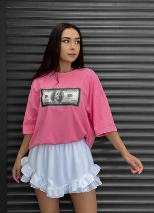 Футболка жіноча розова з доларом / футболка жіноча на короткий рукав / стильна неймовірна футболка / є обмін / футболка з доларом