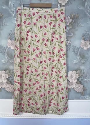 Шикарная длинная юбка тюльпаны винтаж из льна и вискозы
