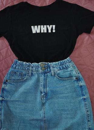 Юбка джинсова з вкороченою футболкою