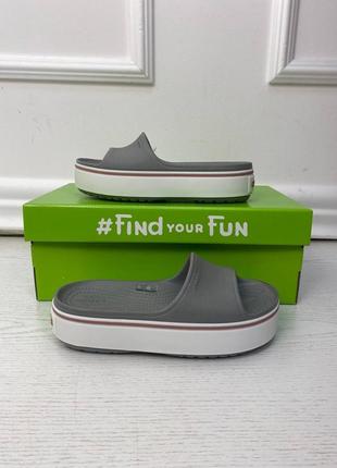 Крокс платформа сірі слайди crocs crocband platform slide grey жіночі шльопанці