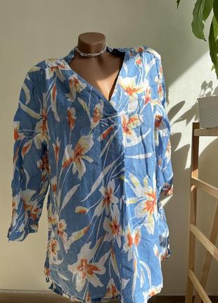 Блуза шикарна жіноча з льону в принт  xl-xxl
