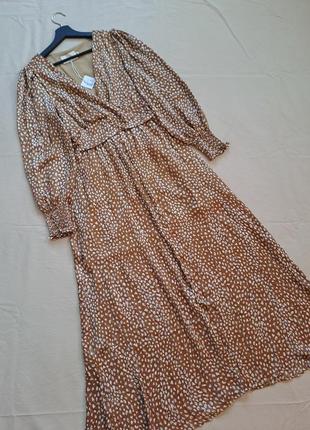 Макси платье 🤎 с длинным объемным рукавом шифоновое платье с разрезом jubylee