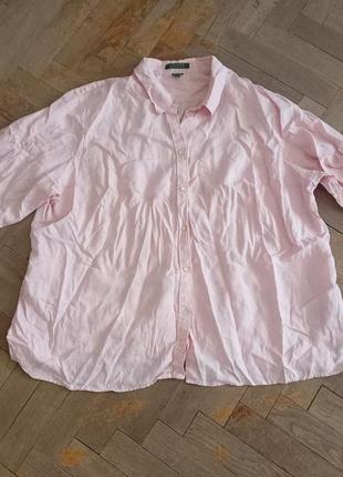 Льон лляна сорочка персиково-рожевого кольору батал
