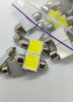 Лампа sv8,5(c5w, c10w)ac 12v led cob white 31mm резистор