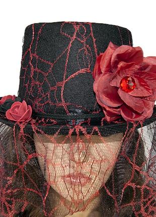 Шляпа стимпанк викторианская готика черная с красным 11471