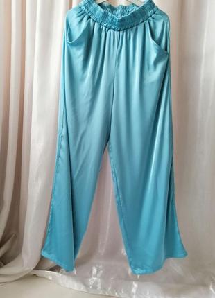 Широкі довгі шовкові штани палаццо з кишенями висока посадка  якість на висоті талія   прошита гумка