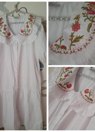 Платье рубашка с интересным воротничком с вышивкой платья-вышиванка