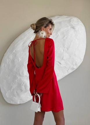Зваблива преміум сукня liora плаття міні сатин з відкритою спиною і довгими рукавами вільного крою