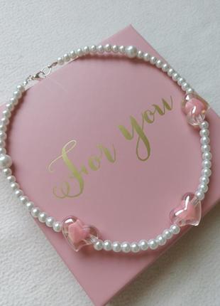 Украшение на шею, ожерелье с жемчужинами с сердечками