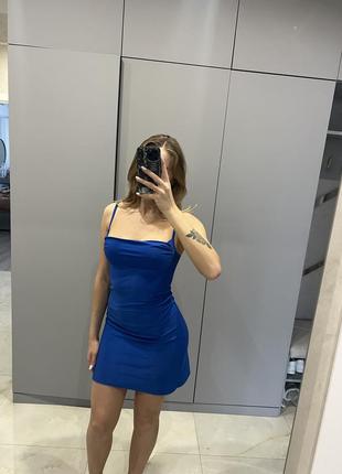 Синее мини платье