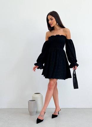 Ідеальна сукня міні муслін з прошвою незвичайне нарядне плаття з довгими рукавами вільного крою