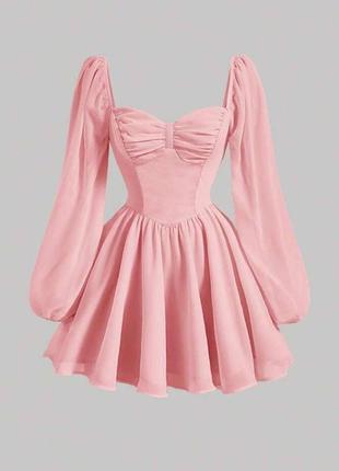 Жіноча рожева елегантна сукня на літо трендова однотонна стильна якісна
