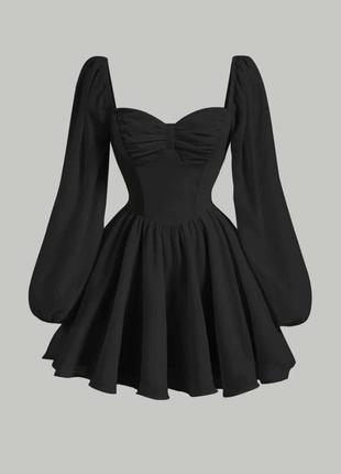 Женское черное элегантное платье на лето трендовое однотонное стильное качественное