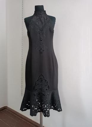 Платье с кружевом коктейльное нарядное karen milken, uk 12/m/eu 40, /us 8