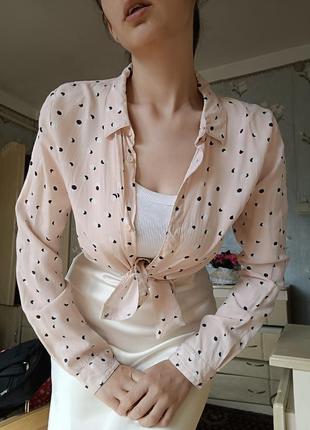 Блузка сорочка ніжна рожева в горох в цяточку
