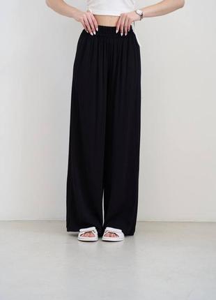 Жіночі якісні широкі чорні літні штани брюки штапель палаццо літо