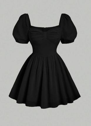 Женское черное элегантное стильное качественное платье меди с подчеркиванием талии рукава короткие ф