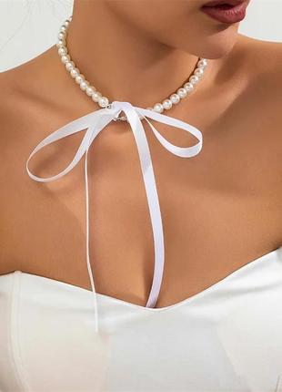 Ожерелье-чокер с жемчугом и атласной лентой podarkus украшение на шею вк026-w